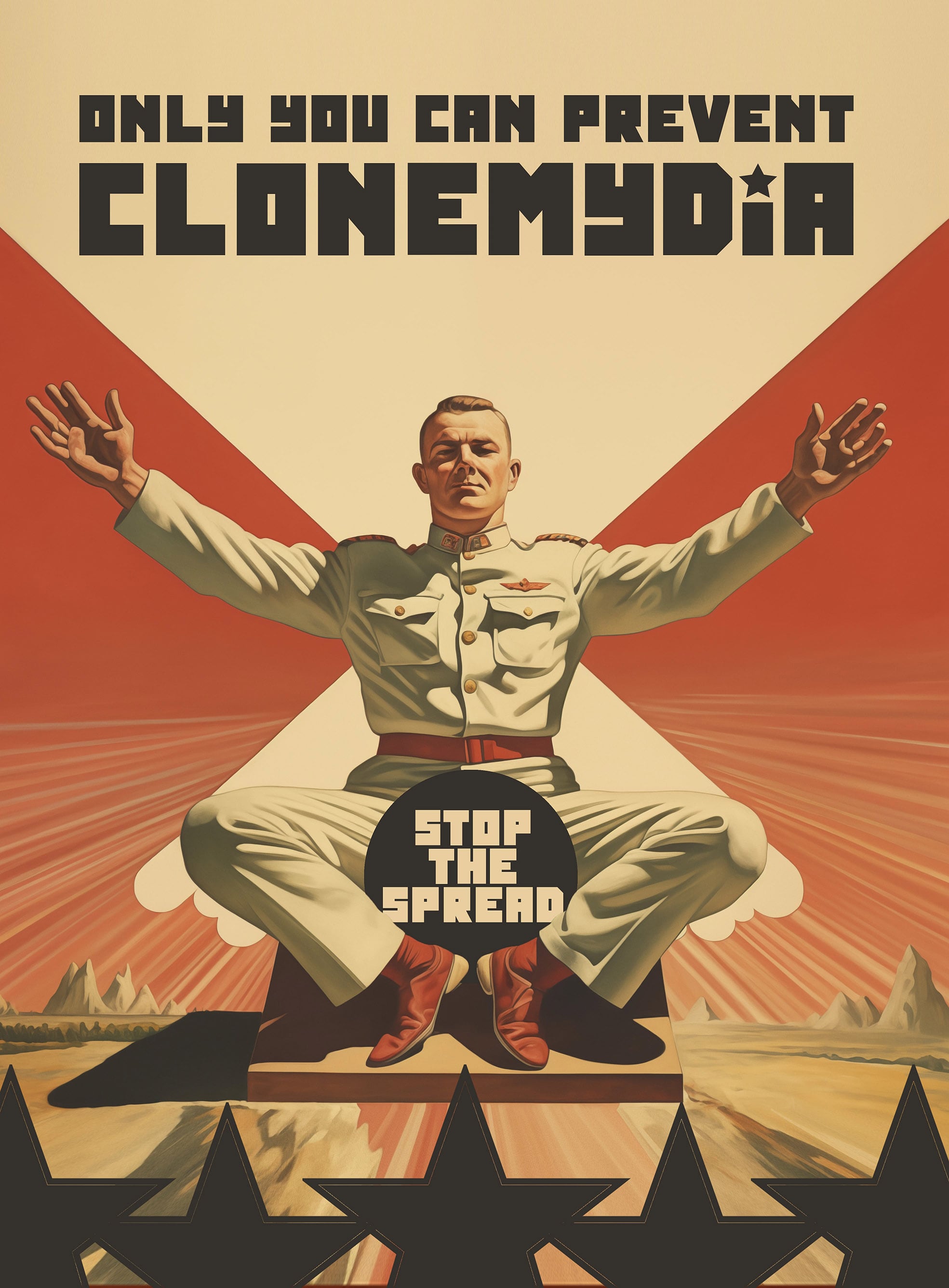 Clonemydia Propaganda Poster 1 - Nefaricorp public awareness campaign from Clone Cops - promotional art from the 2025 indie sci-fi comedy film